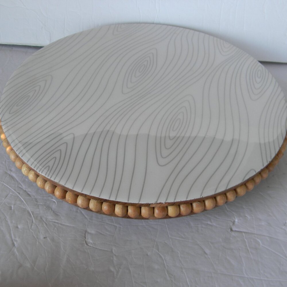 NEW Temp-tations Woodland Beaded Acacia Lazy Susan w/ Decal Print White